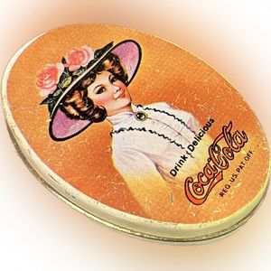 Vintage Coca Cola Lady In Dress & Floral Hat Pill Tin Case Rare Unique